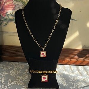 Strawberry charm necklace and bracelet set